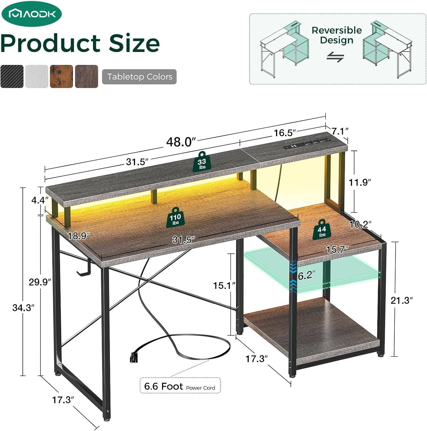 48 Inch Desk With Led Lights For Gaming Setup Ergonomic