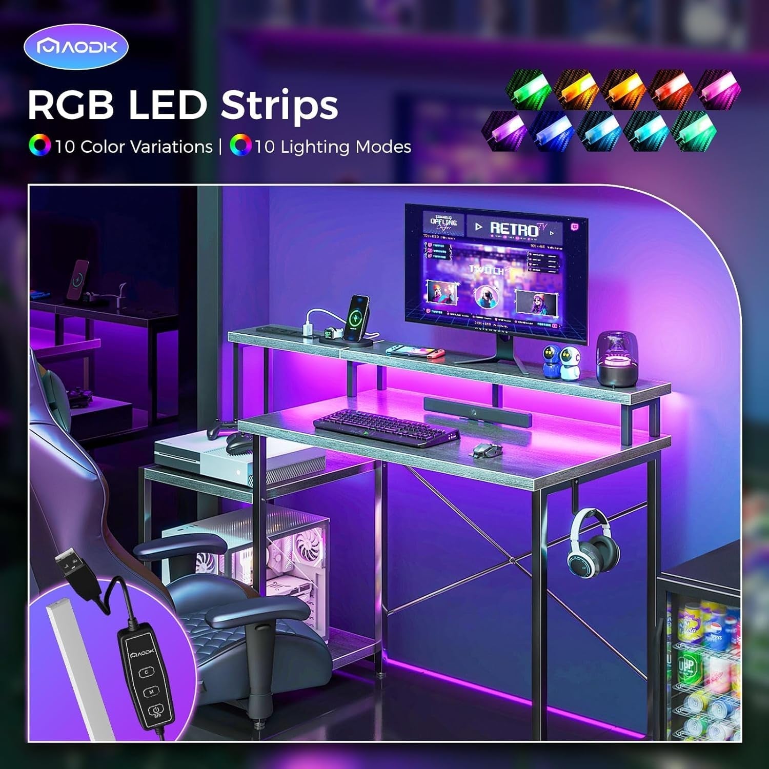 48 Inch Desk With Led Lights For Gaming Setup Ergonomic