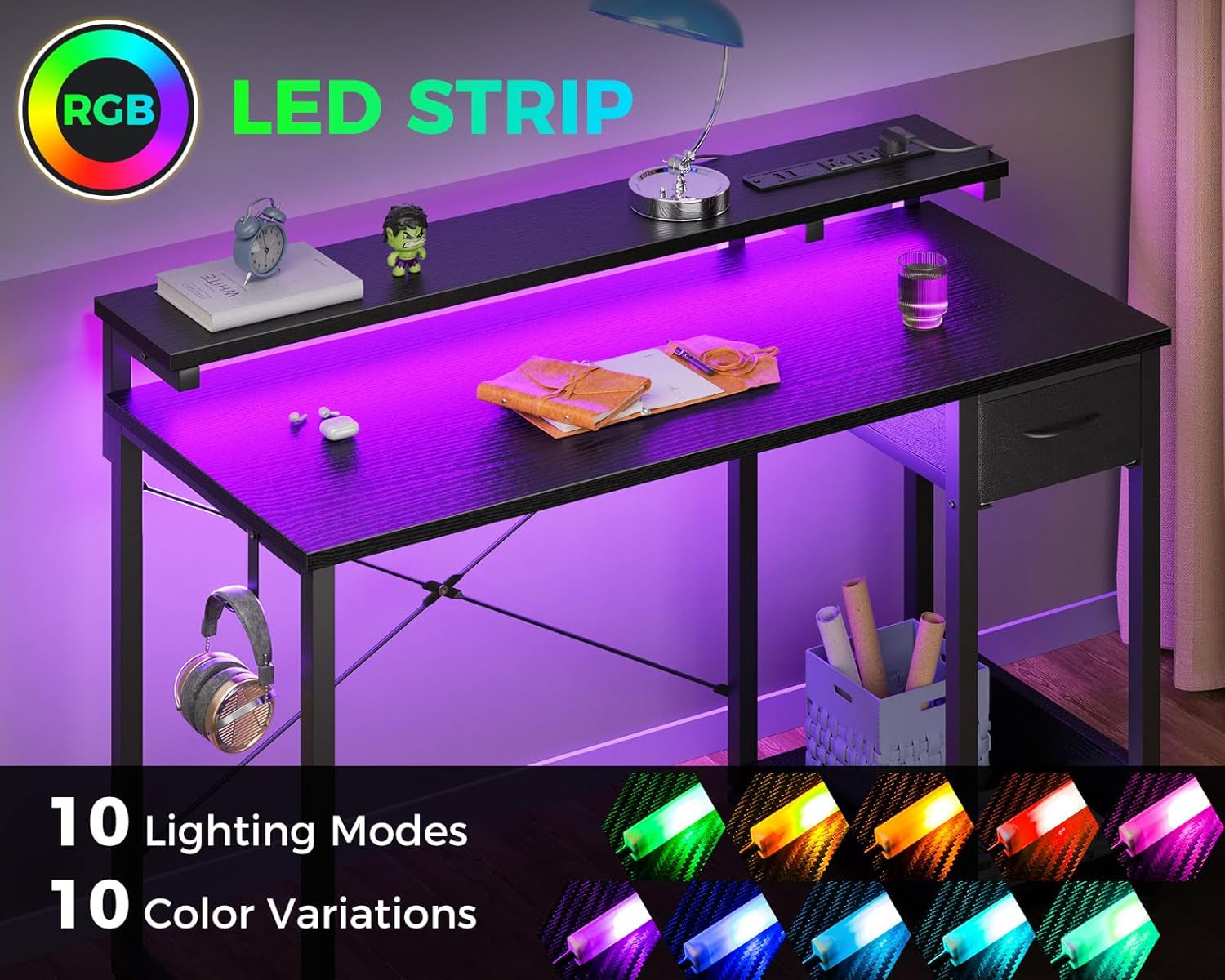 40 Inch Black Gaming Desk For Home Office Setup Workspace