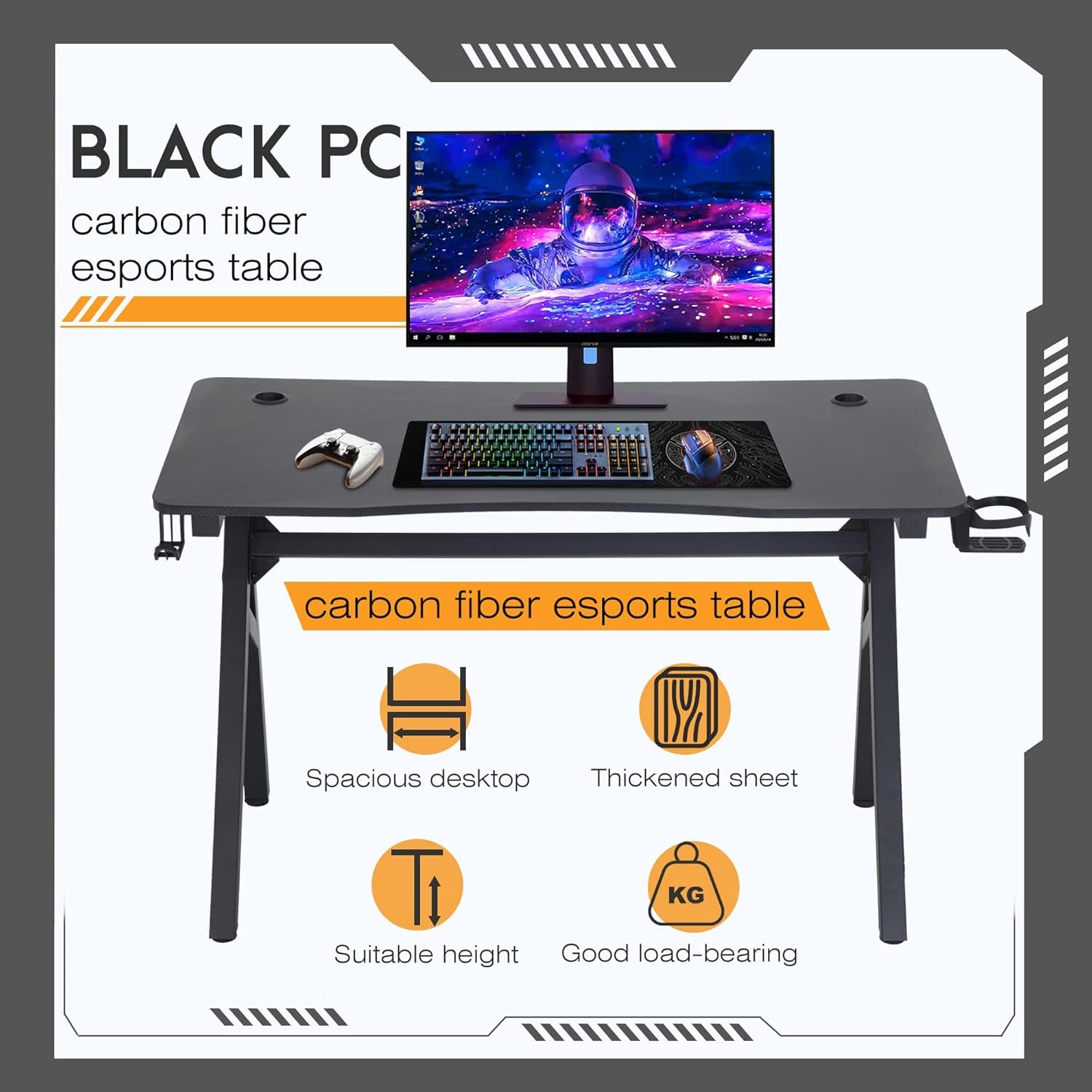 47x23 Gaming Desk For Home with built in monitor stand